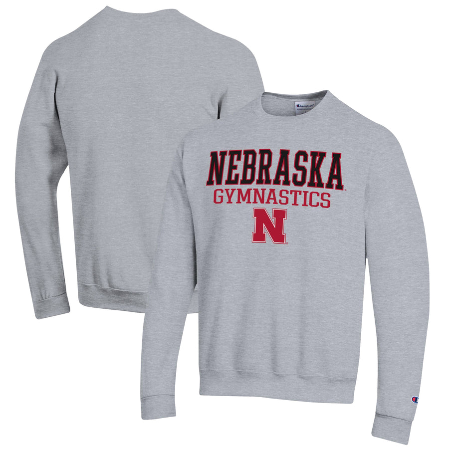 Men's Champion  Gray Nebraska Huskers Gymnastics Stack Powerblend Pullover Sweatshirt
