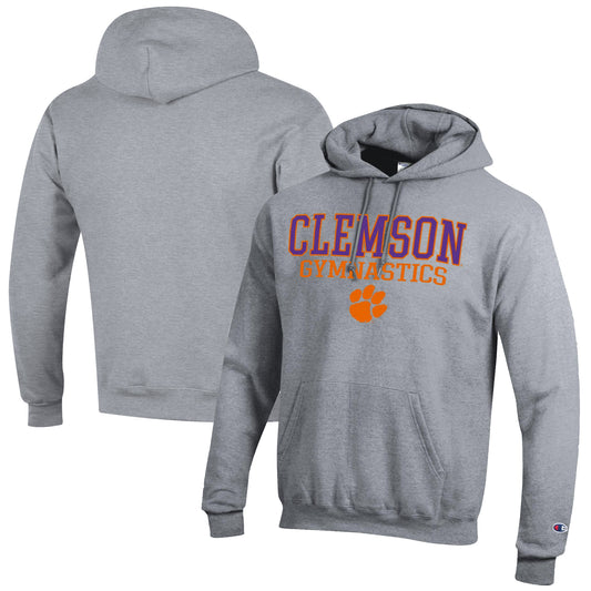 Men's Champion  Gray Clemson Tigers Gymnastics Stack Powerblend Pullover Hoodie