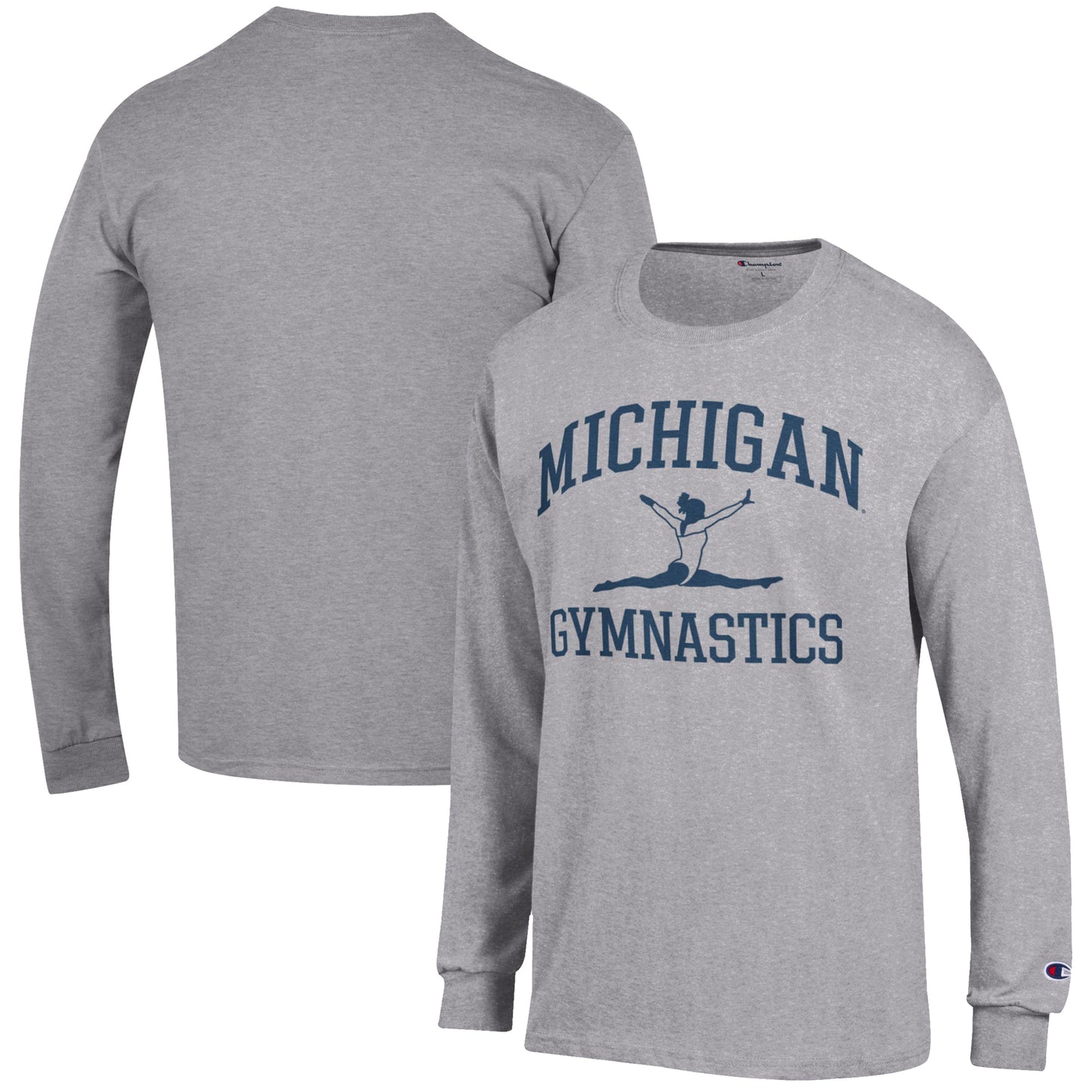 Men's Champion  Gray Michigan Wolverines Gymnastics Icon Long Sleeve T-Shirt