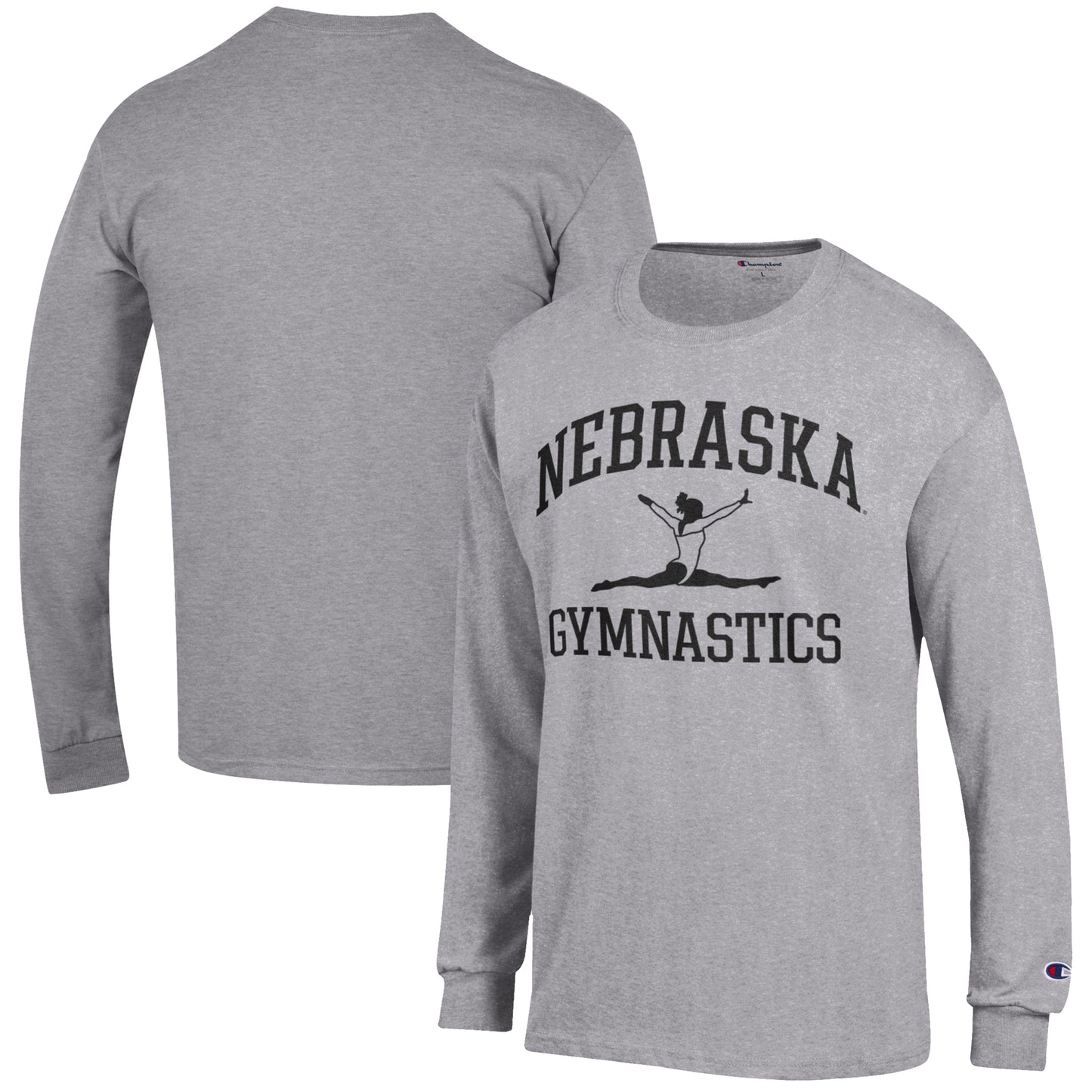 Men's Champion  Gray Nebraska Huskers Gymnastics Icon Long Sleeve T-Shirt