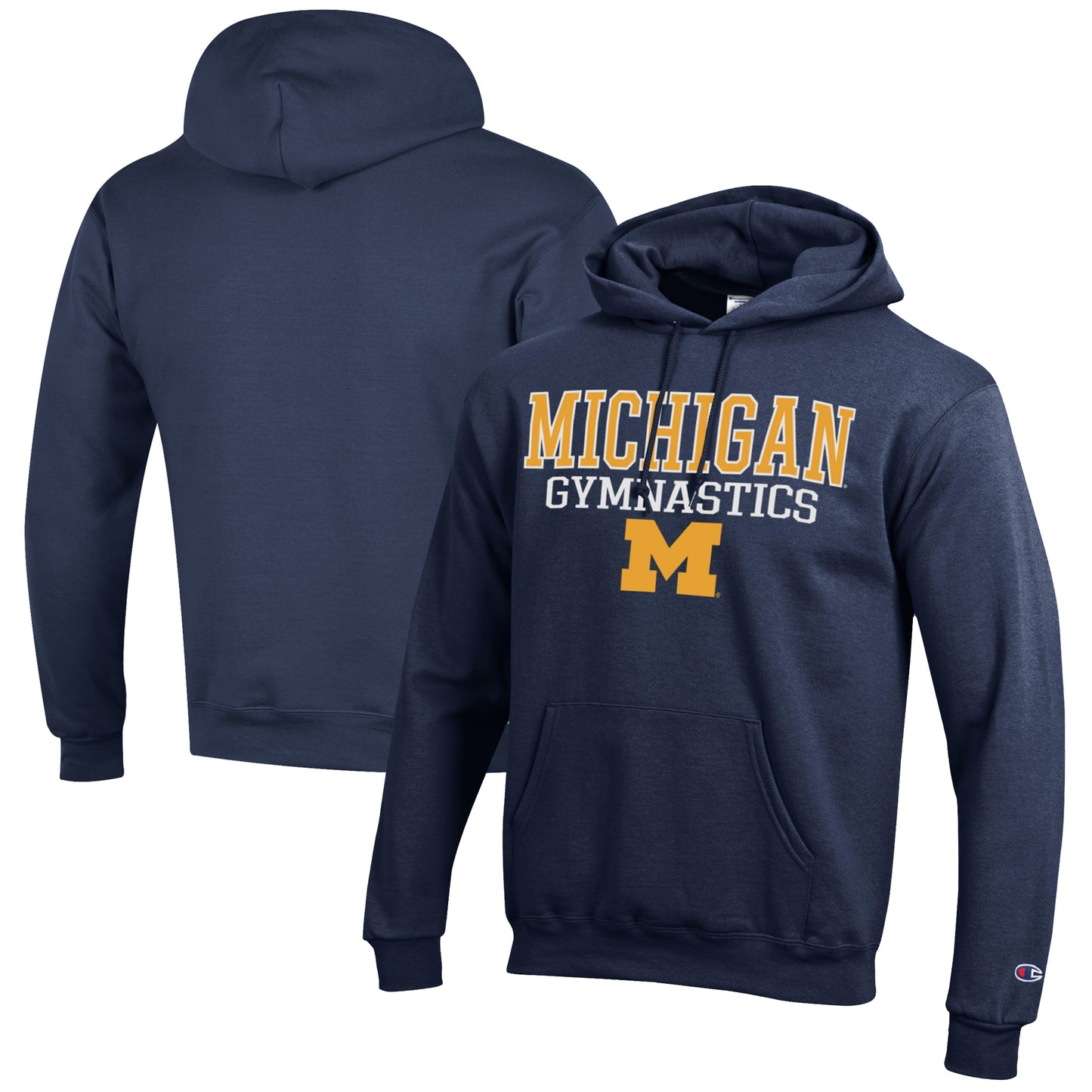 Men's Champion  Navy Michigan Wolverines Gymnastics Stack Powerblend Pullover Hoodie