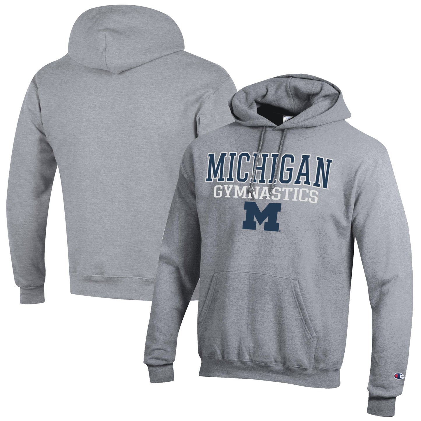 Men's Champion  Gray Michigan Wolverines Gymnastics Stack Powerblend Pullover Hoodie