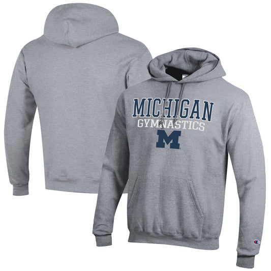 Men's Champion  Gray Michigan Wolverines Gymnastics Stack Powerblend Pullover Hoodie