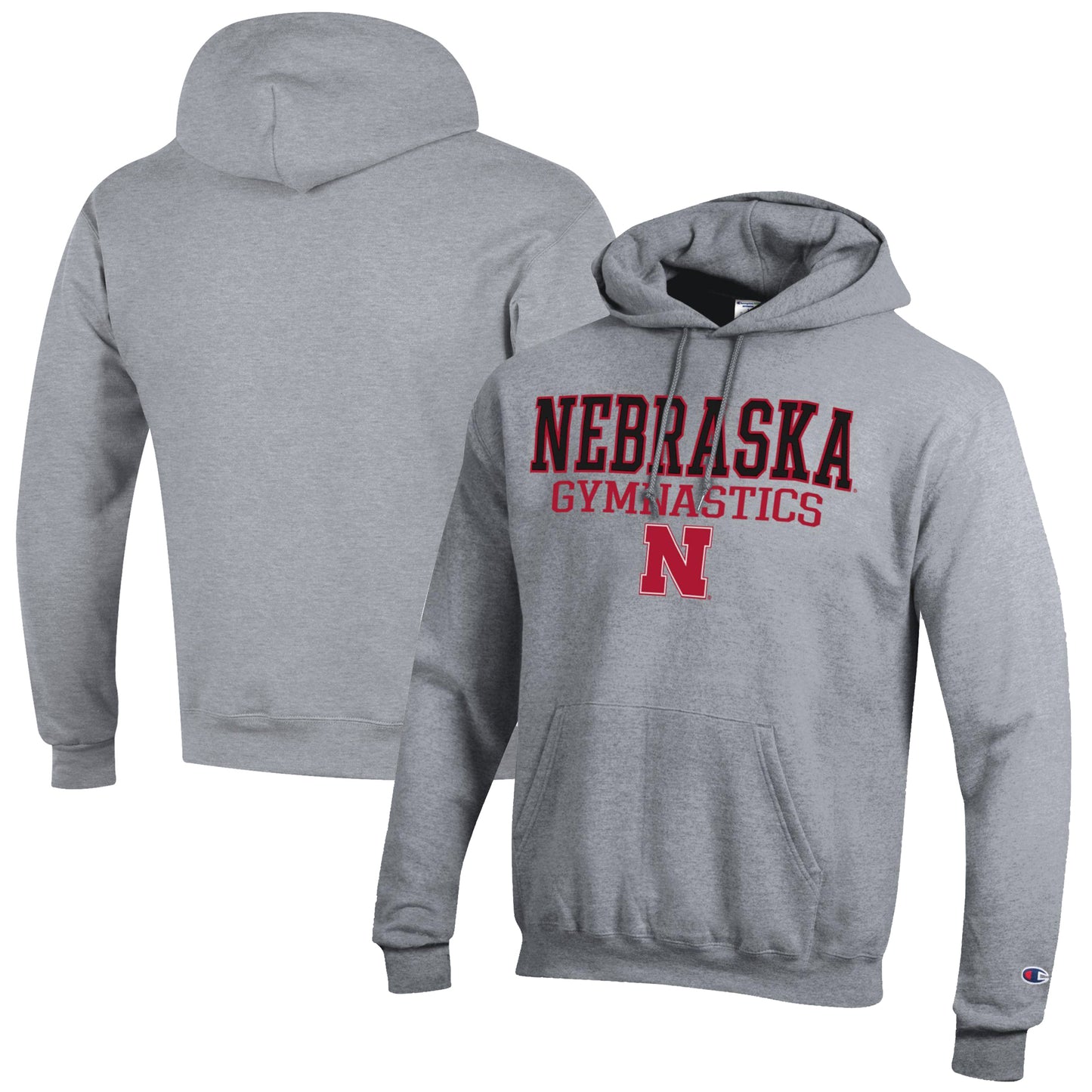 Men's Champion  Gray Nebraska Huskers Gymnastics Stack Powerblend Pullover Hoodie