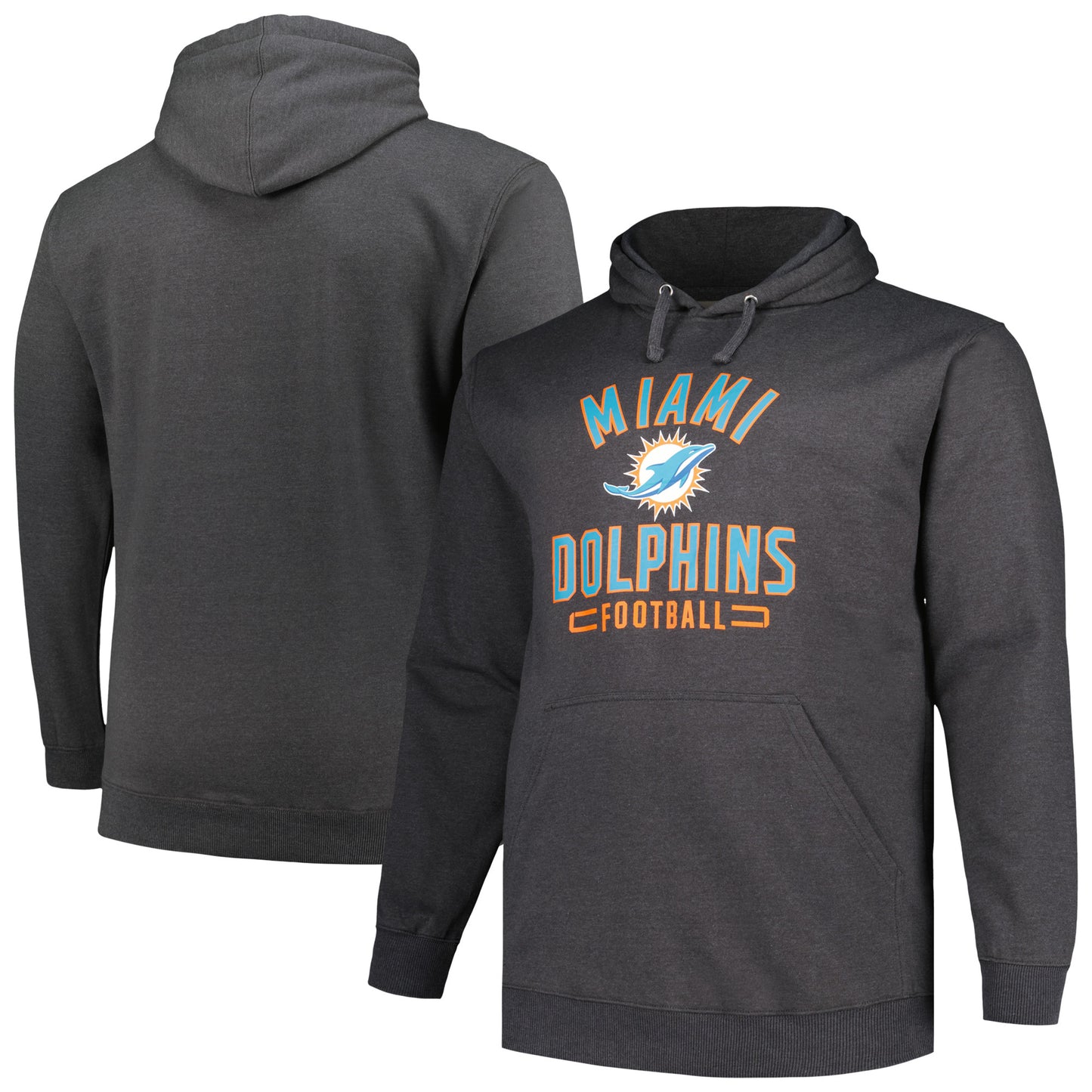 Men's Fanatics Heather Charcoal Miami Dolphins Big & Tall Pullover Hoodie