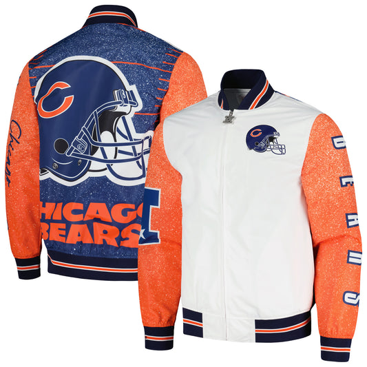 Men's Mitchell & Ness  White Chicago Bears Team Burst Warm-Up Full-Zip Jacket