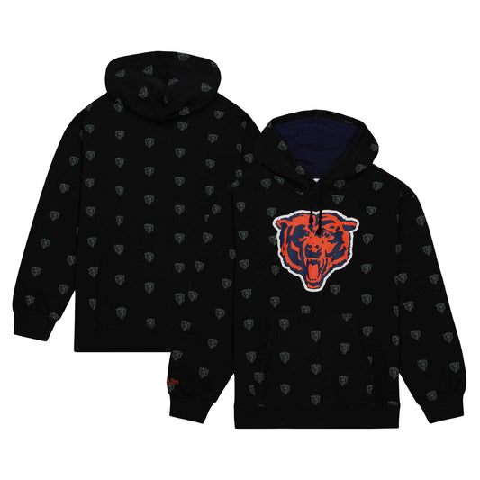 Men's Mitchell & Ness Black Chicago Bears Allover Print Fleece Pullover Hoodie