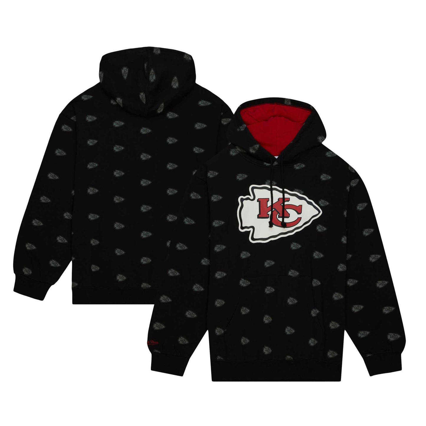 Men's Mitchell & Ness Black Kansas City Chiefs Allover Print Fleece Pullover Hoodie