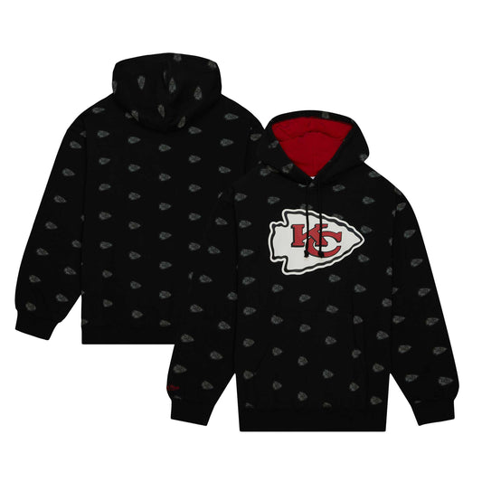 Men's Mitchell & Ness Black Kansas City Chiefs Allover Print Fleece Pullover Hoodie