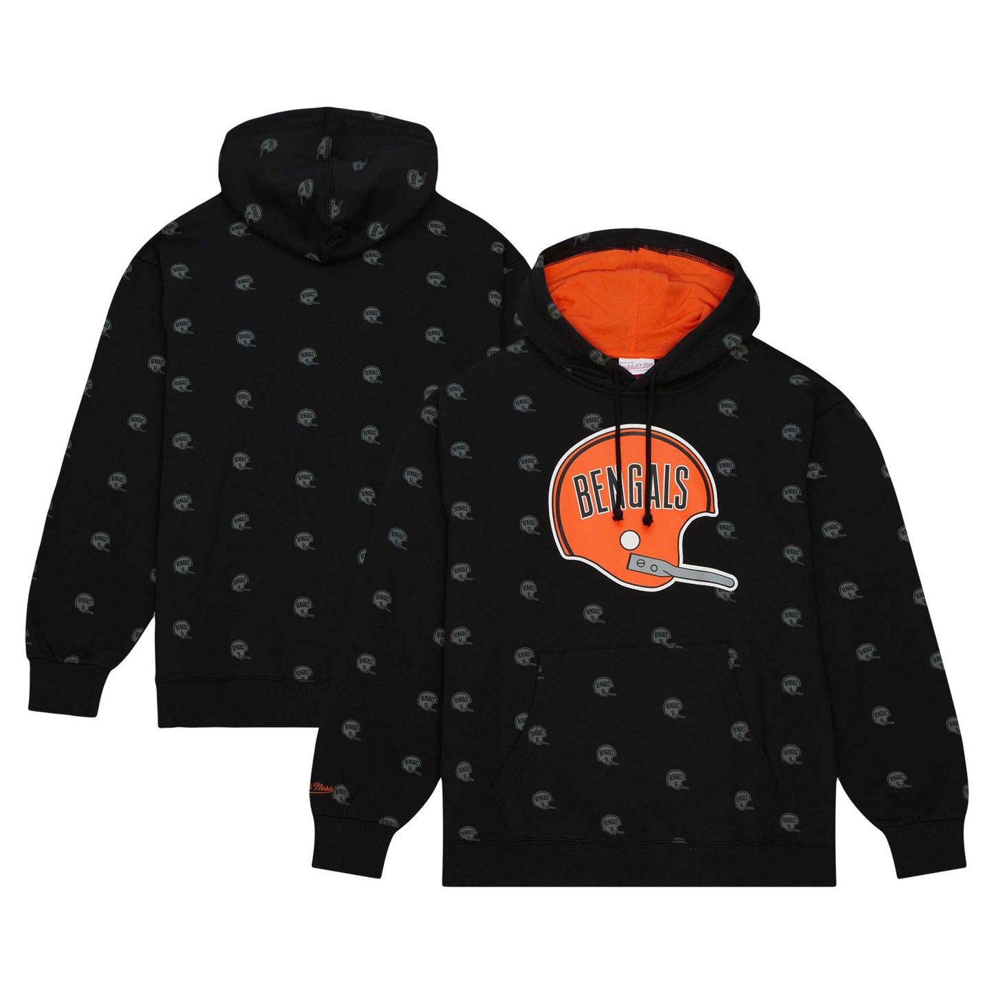 Men's Mitchell & Ness Black Cincinnati Bengals Allover Print Fleece Pullover Hoodie