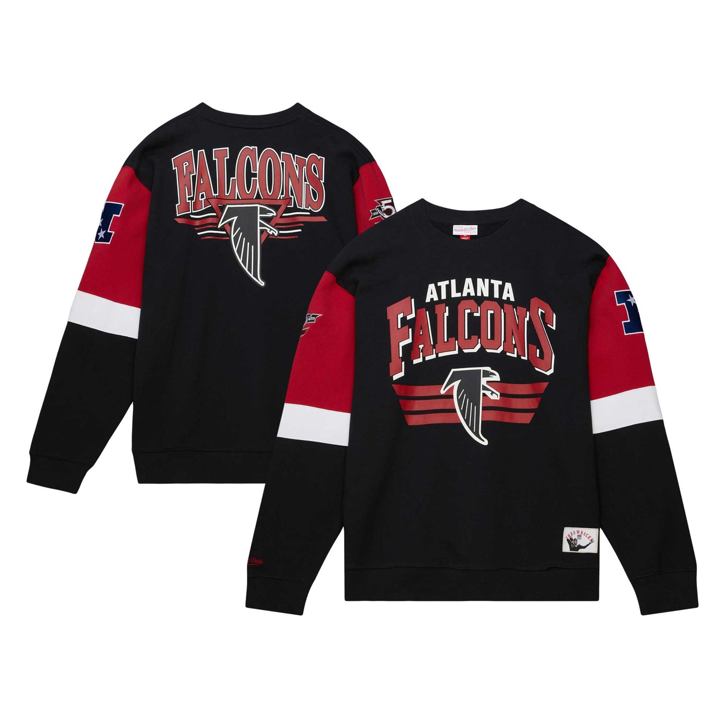 Men's Mitchell & Ness Black Atlanta Falcons Gridiron Classics Allover 3.0 Pullover Sweatshirt