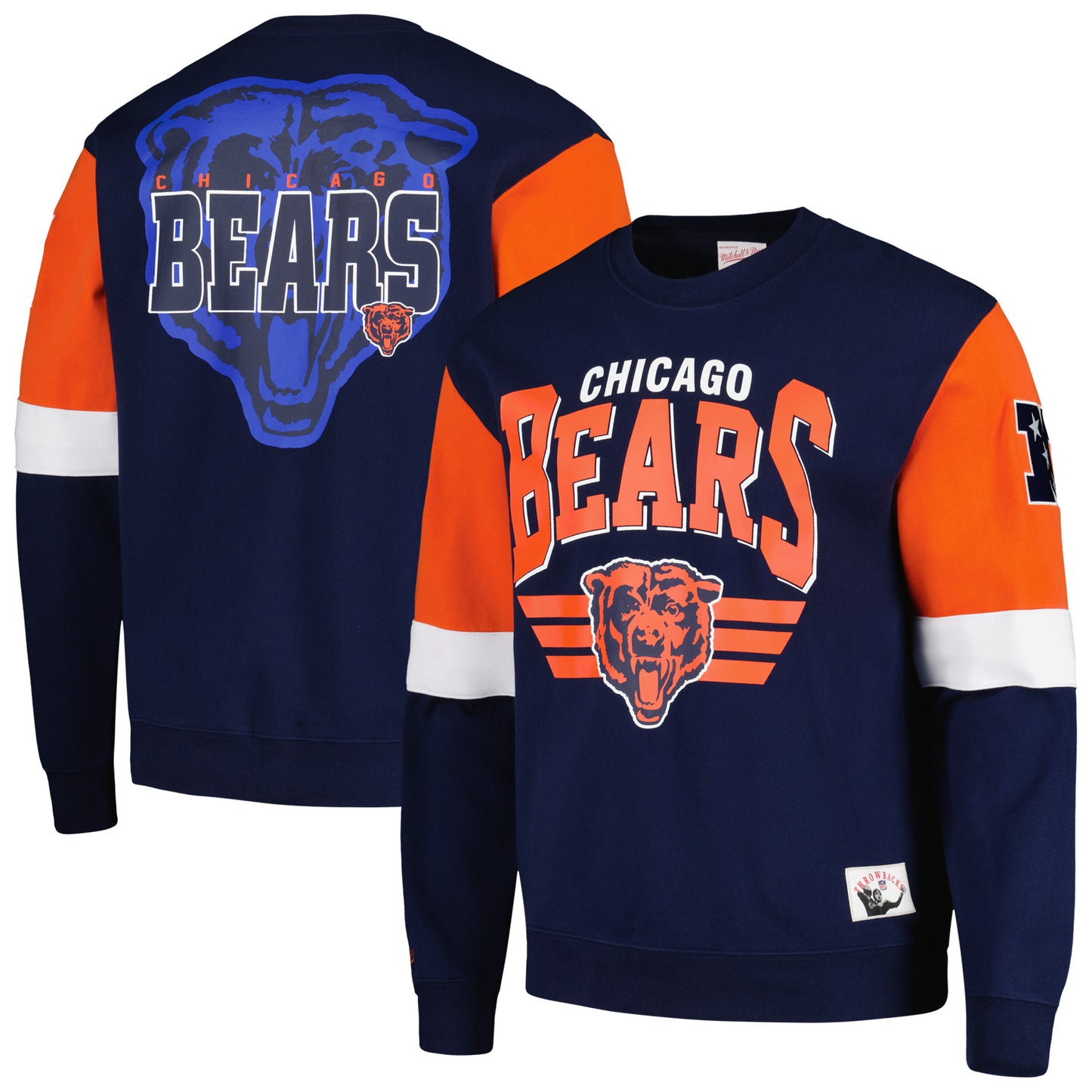 Men's Mitchell & Ness Navy Chicago Bears Gridiron Classics Allover 3.0 Pullover Sweatshirt