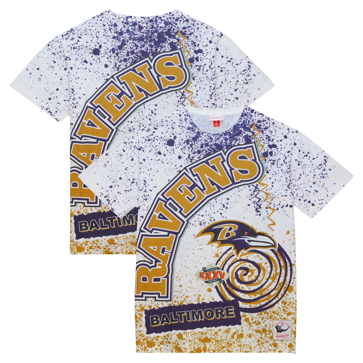 Men's Mitchell & Ness White Baltimore Ravens Team Burst Sublimated T-Shirt