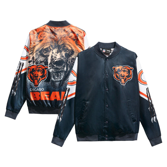 Men's Chalk Line Navy Chicago Bears Fanimation Satin Full-Snap Jacket