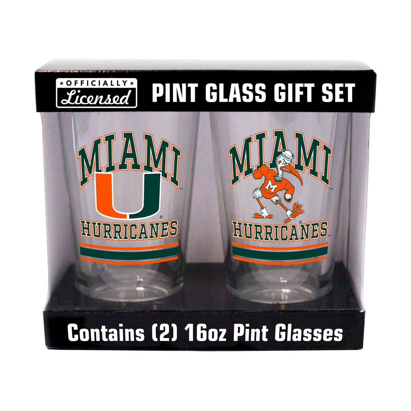 Miami Hurricanes 16oz. Pint Glass Two Pack