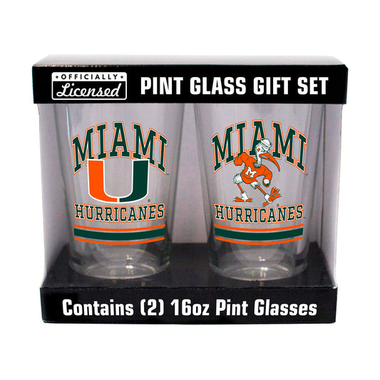 Miami Hurricanes 16oz. Pint Glass Two Pack