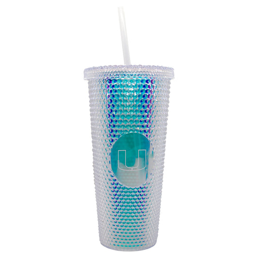 Miami Hurricanes 24oz. Iridescent Studded Travel Tumbler with Straw