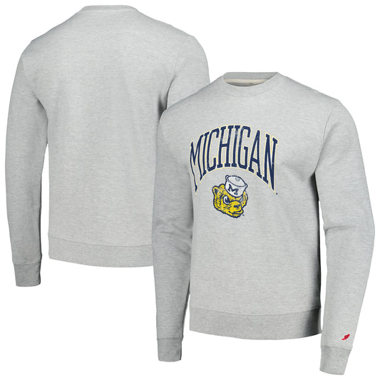 Men's League Collegiate Wear Heather Gray Michigan Wolverines Tall Arch Essential Pullover Sweatshirt