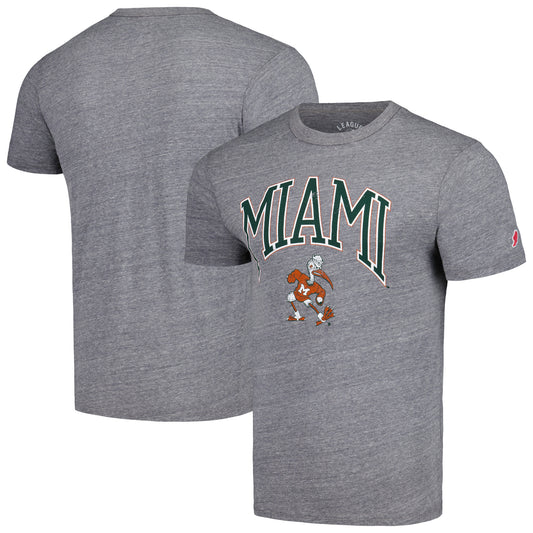 Men's League Collegiate Wear Heather Gray Miami Hurricanes Tall Arch Victory Falls Tri-Blend T-Shirt