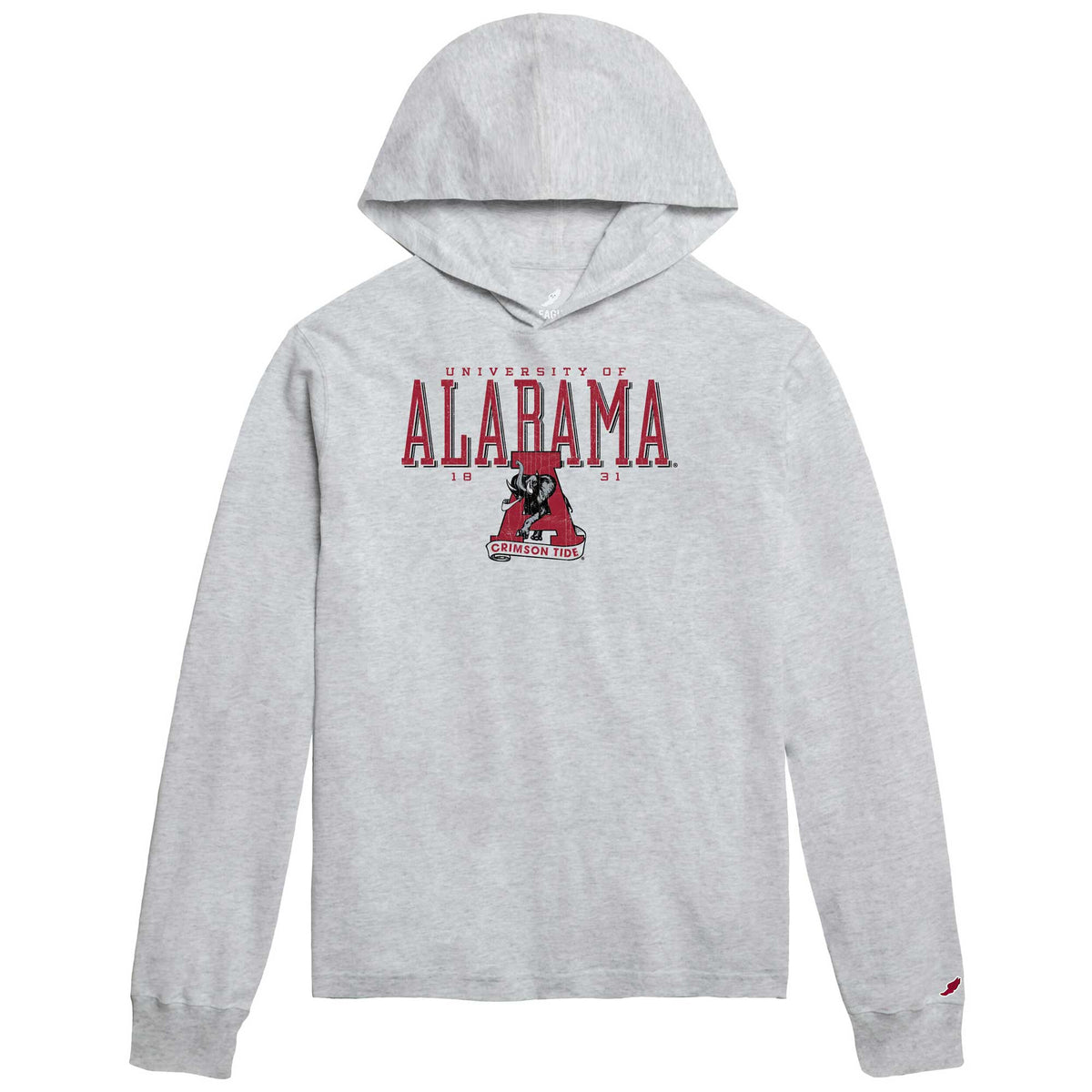 Men's League Collegiate Wear Ash Alabama Crimson Tide Team Stack Tumble Long Sleeve Hooded T-Shirt