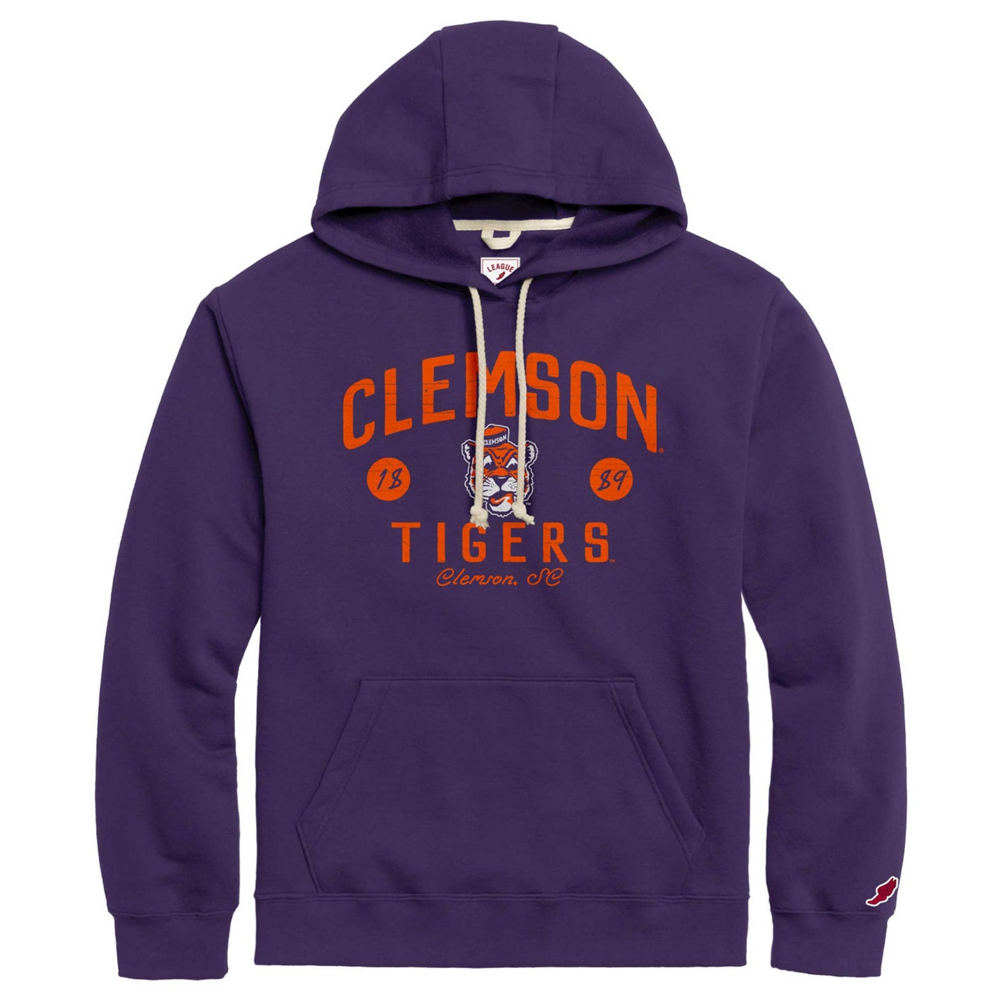 Men's League Collegiate Wear  Purple Clemson Tigers Bendy Arch Essential Pullover Hoodie