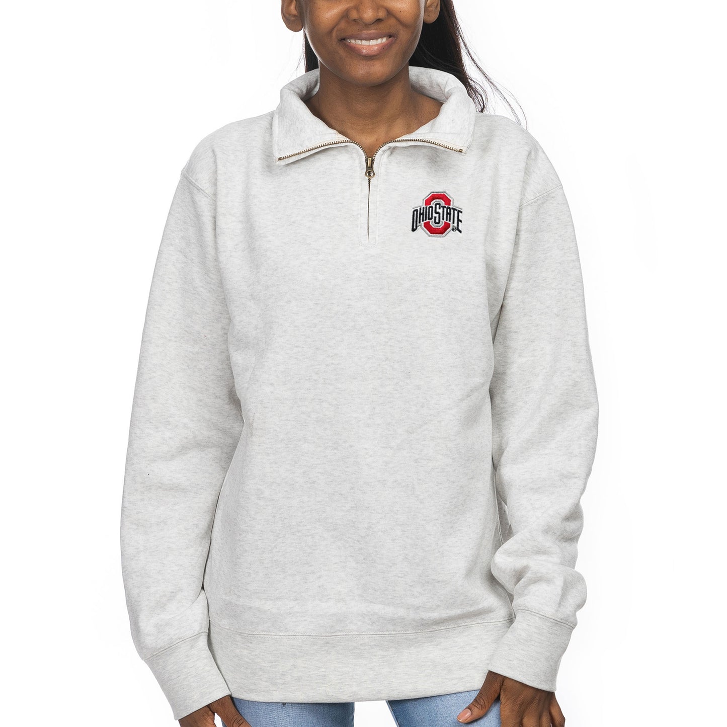 Women's ZooZatz Oatmeal Ohio State Buckeyes Fleece Quarter-Zip Pullover Top