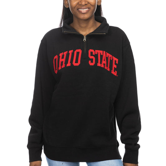 Women's ZooZatz Black Ohio State Buckeyes Fleece Quarter-Zip Pullover Top