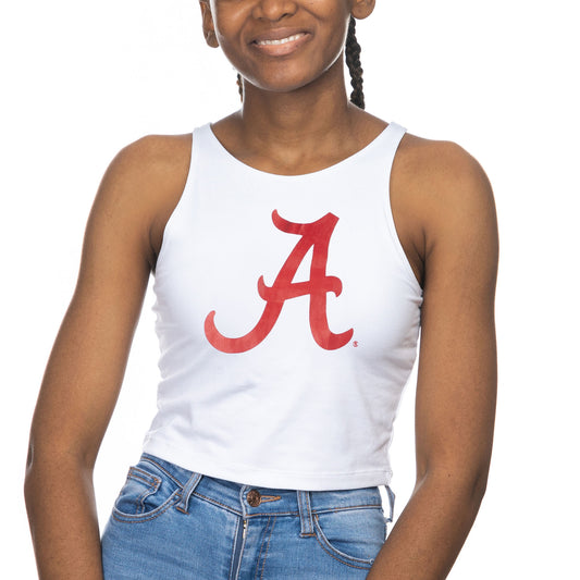 Women's ZooZatz White Alabama Crimson Tide High Neck Cropped Tank Top