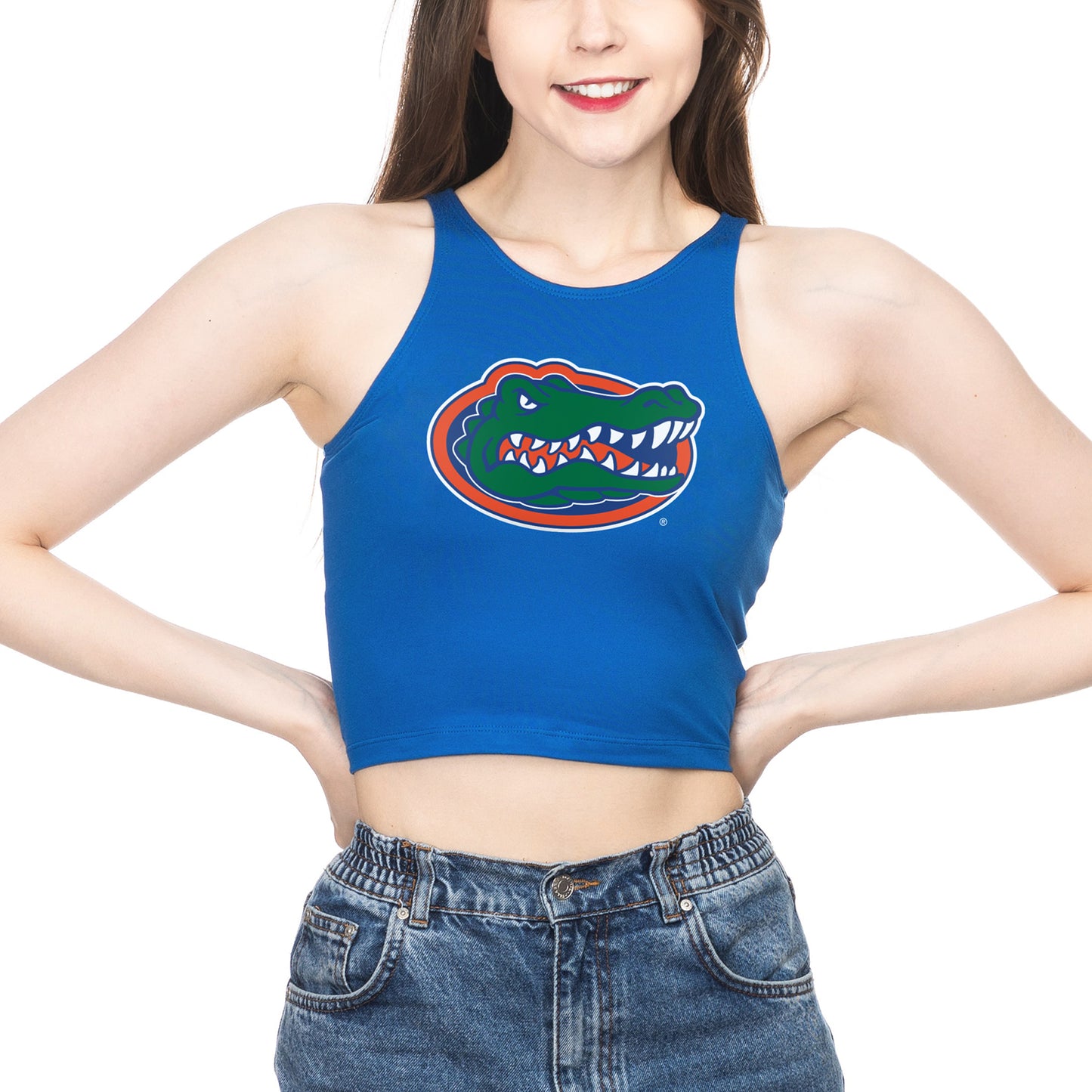 Women's ZooZatz Royal Florida Gators High Neck Cropped Tank Top