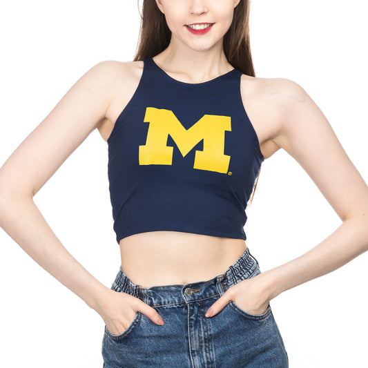 Women's ZooZatz Navy Michigan Wolverines High Neck Cropped Tank Top