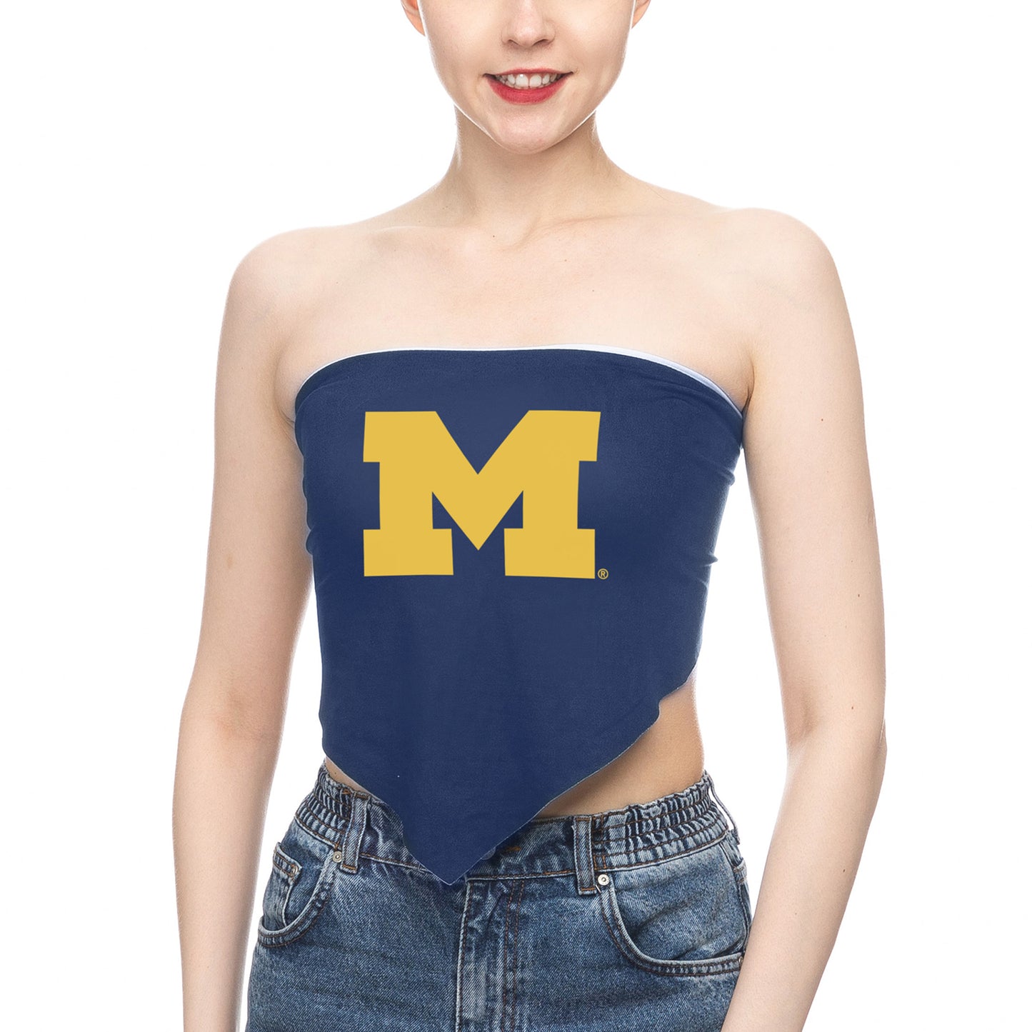 Women's ZooZatz Navy Michigan Wolverines Strapless Tie Back Top