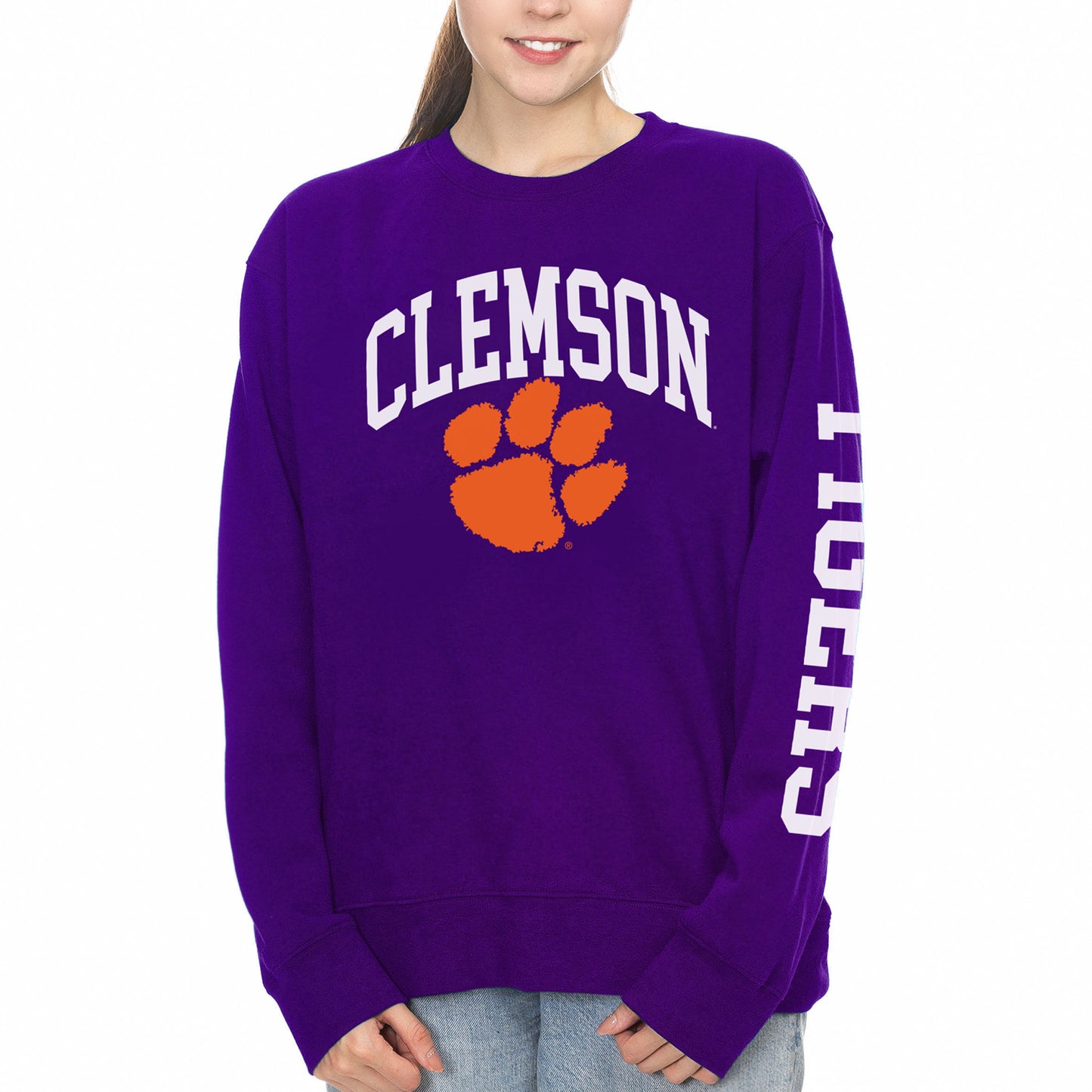 Women's ZooZatz Purple Clemson Tigers Fleece Crewneck Pullover Sweatshirt