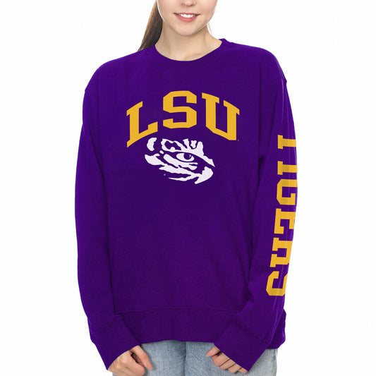 Women's ZooZatz Purple LSU Tigers Fleece Crewneck Pullover Sweatshirt