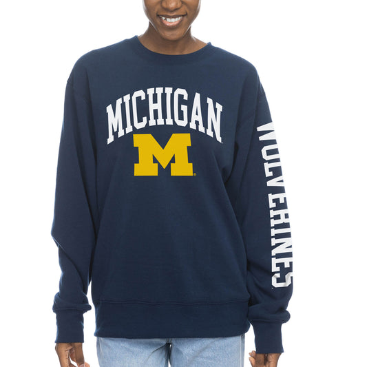 Women's ZooZatz Navy Michigan Wolverines Fleece Crewneck Pullover Sweatshirt