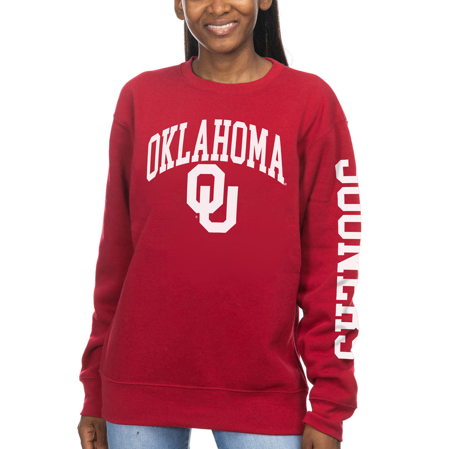 Women's ZooZatz Crimson Oklahoma Sooners Fleece Crewneck Pullover Sweatshirt