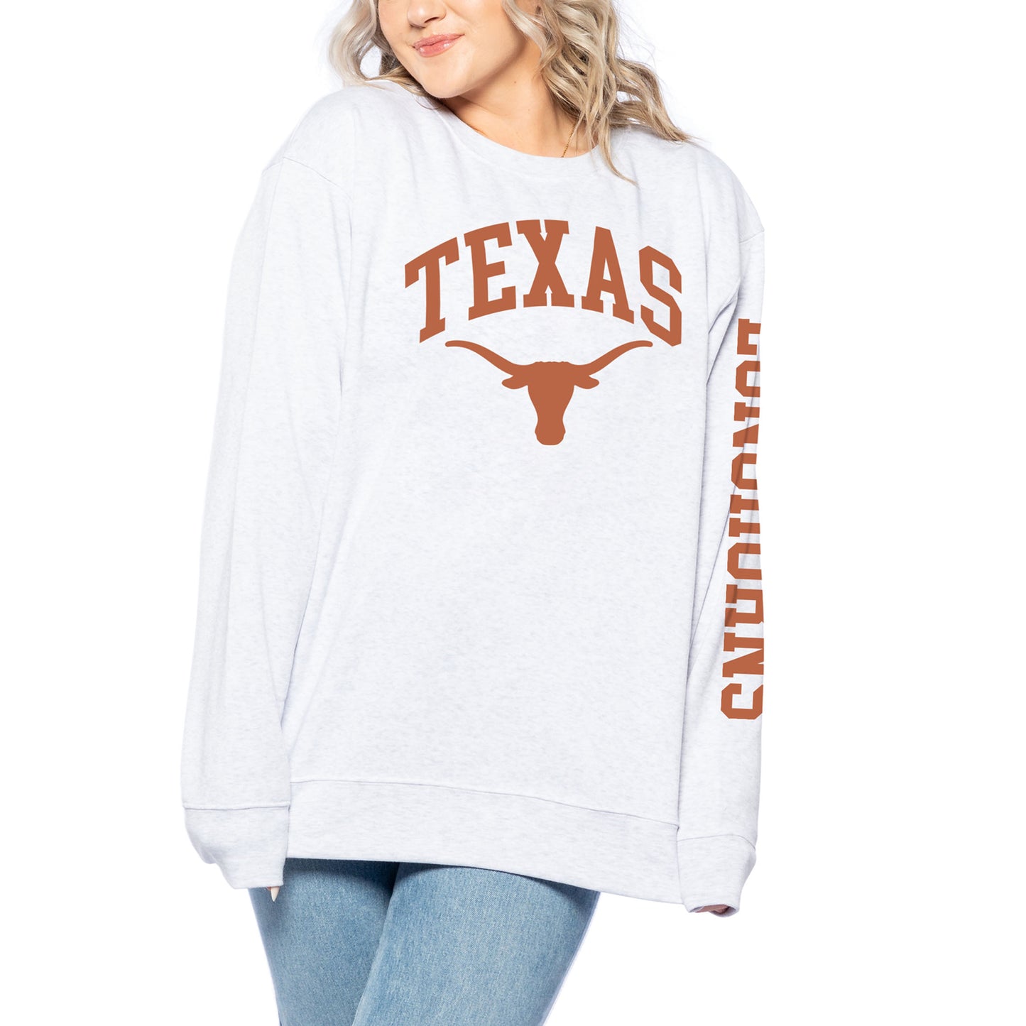 Women's ZooZatz Ash Texas Longhorns Fleece Crewneck Pullover Sweatshirt