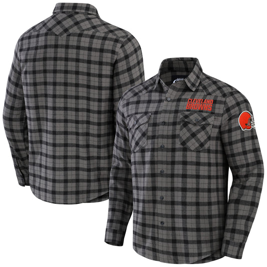 Men's NFL x Darius Rucker Collection by Fanatics Gray Cleveland Browns Flannel Long Sleeve Button-Up Shirt