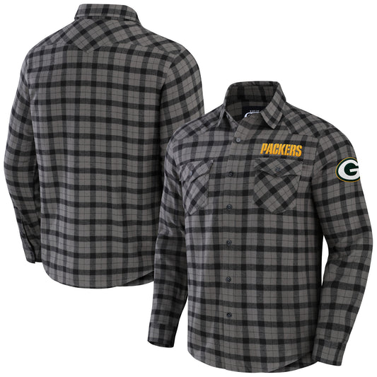 Men's NFL x Darius Rucker Collection by Fanatics Gray Green Bay Packers Flannel Long Sleeve Button-Up Shirt