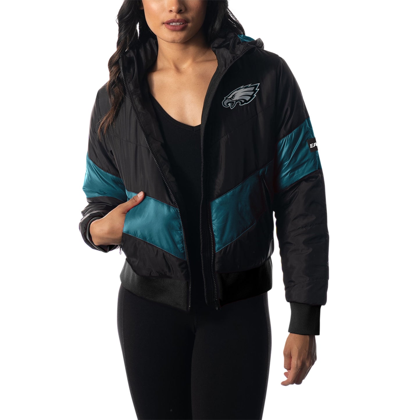 Women's The Wild Collective  Black Philadelphia Eagles Puffer Full-Zip Hoodie