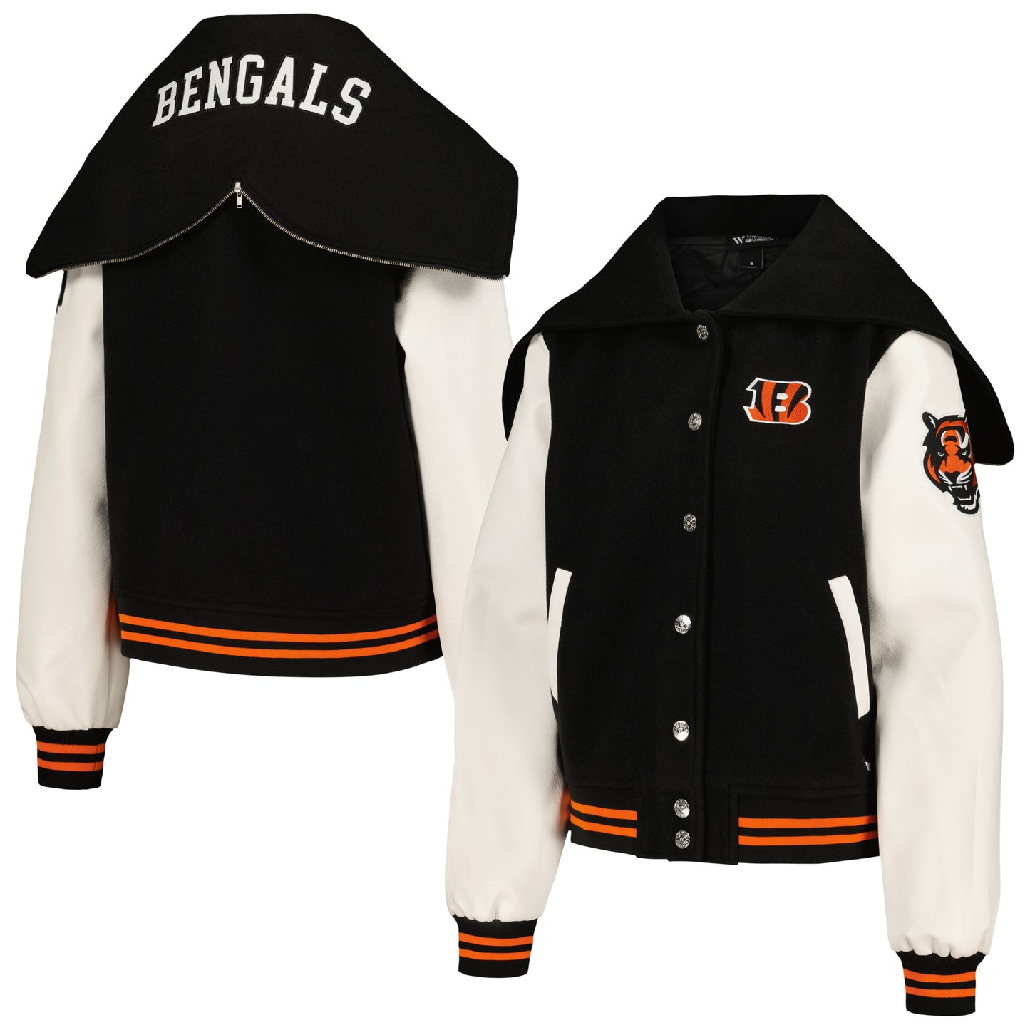 Women's The Wild Collective Black Cincinnati Bengals Sailor Full-Snap Hooded Varsity Jacket