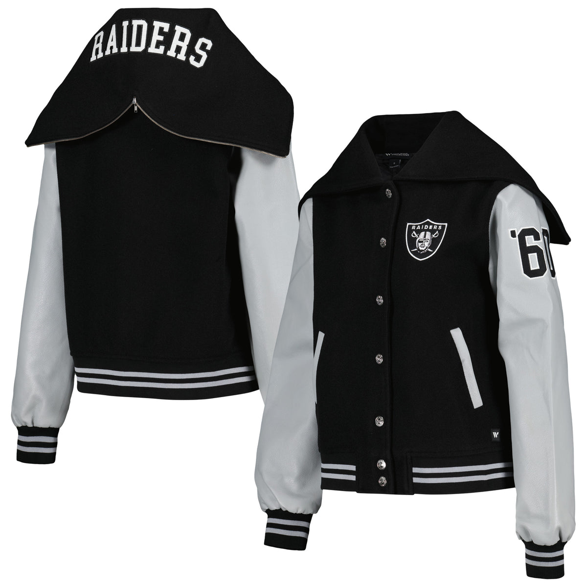 Women's The Wild Collective Black Las Vegas Raiders Sailor Full-Snap Hooded Varsity Jacket