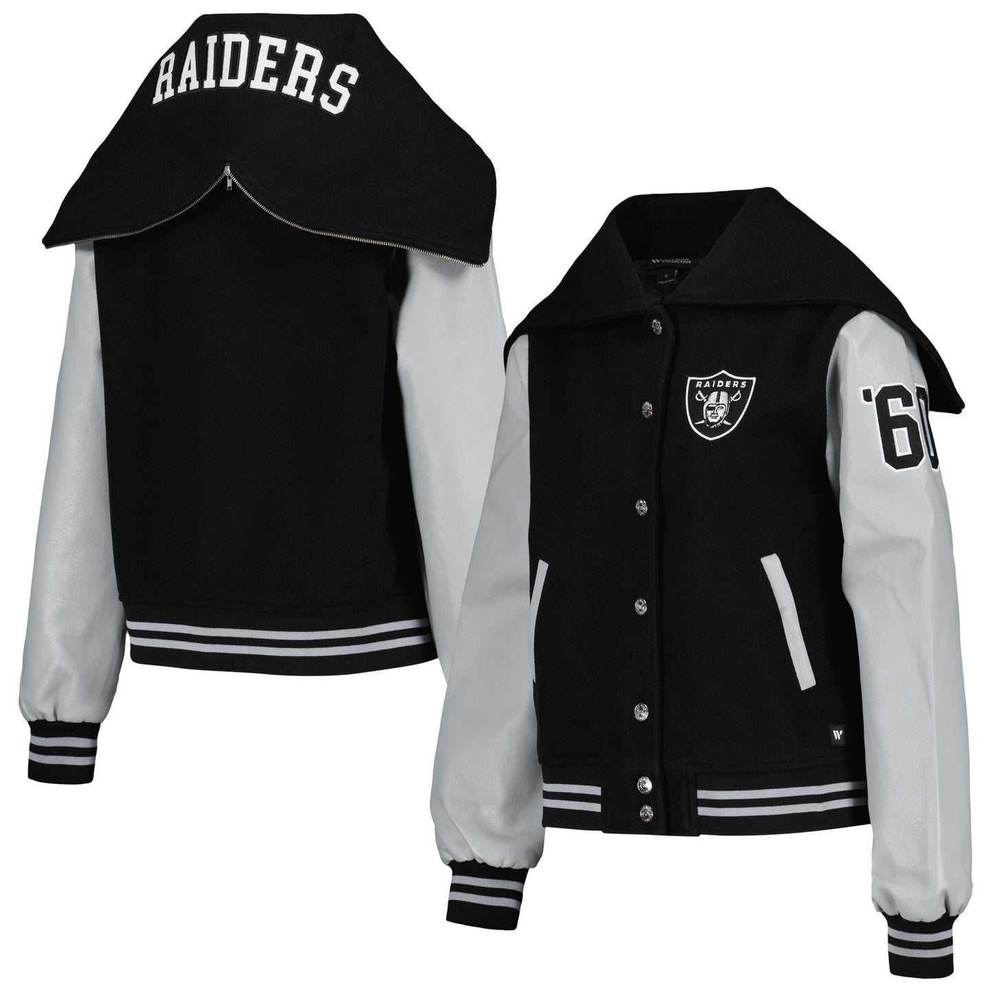 Women's The Wild Collective Black Las Vegas Raiders Sailor Full-Snap Hooded Varsity Jacket