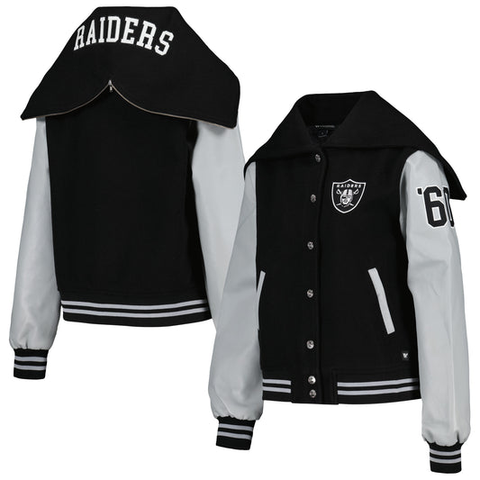 Women's The Wild Collective Black Las Vegas Raiders Sailor Full-Snap Hooded Varsity Jacket