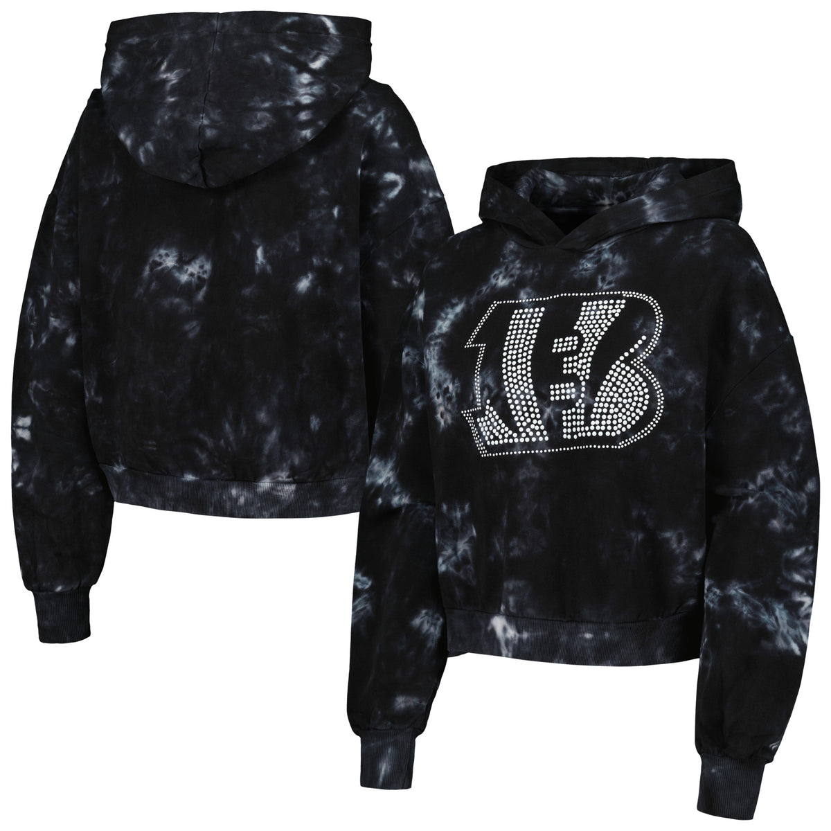 Women's The Wild Collective  Black Cincinnati Bengals Tie-Dye Cropped Pullover Hoodie