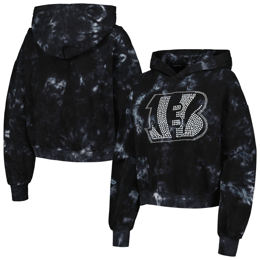 Women's The Wild Collective  Black Cincinnati Bengals Tie-Dye Cropped Pullover Hoodie