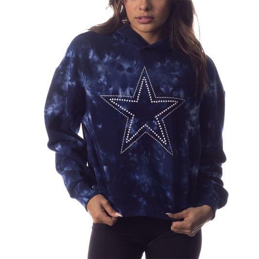 Women's The Wild Collective  Navy Dallas Cowboys Tie-Dye Cropped Pullover Hoodie