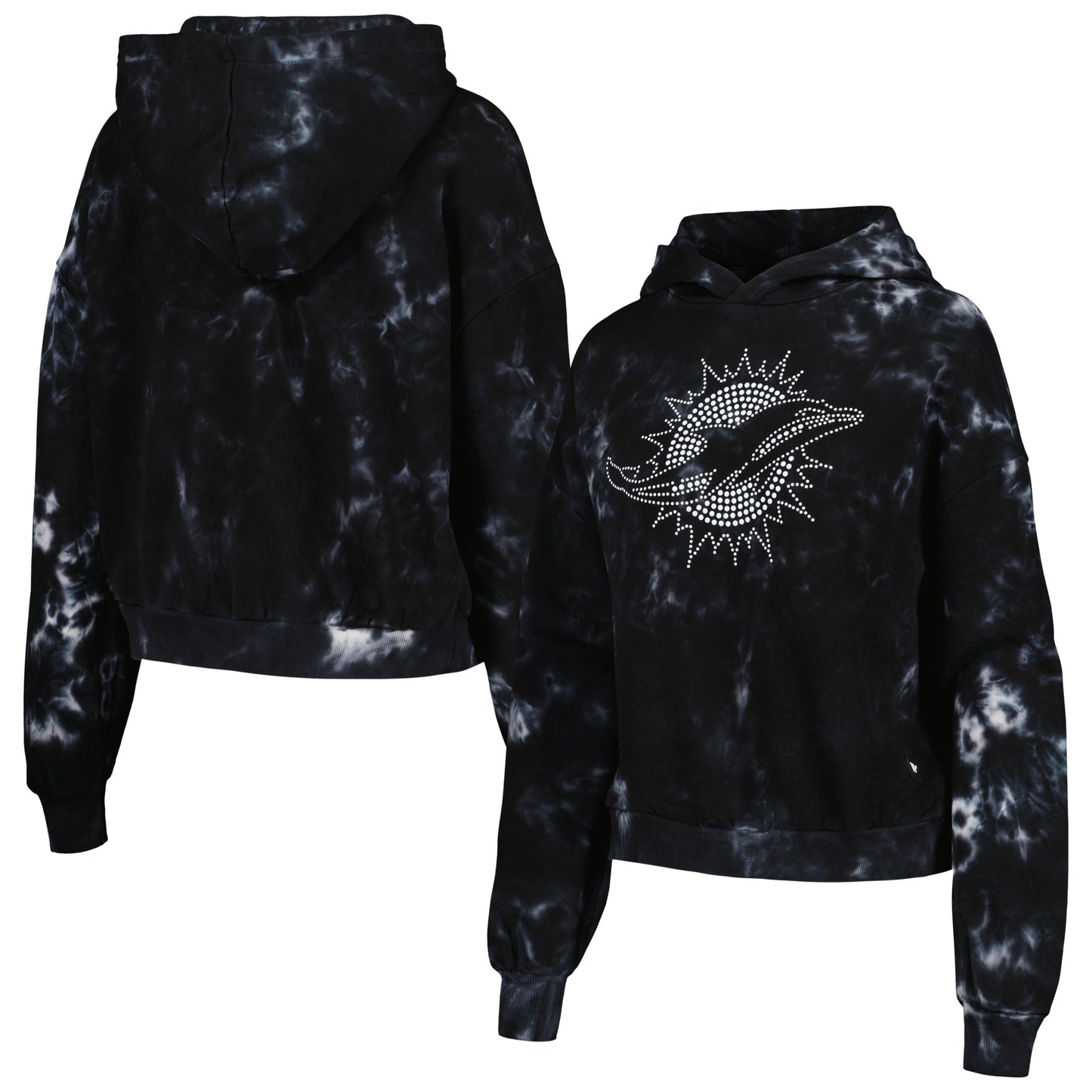 Women's The Wild Collective  Black Miami Dolphins Tie-Dye Cropped Pullover Hoodie