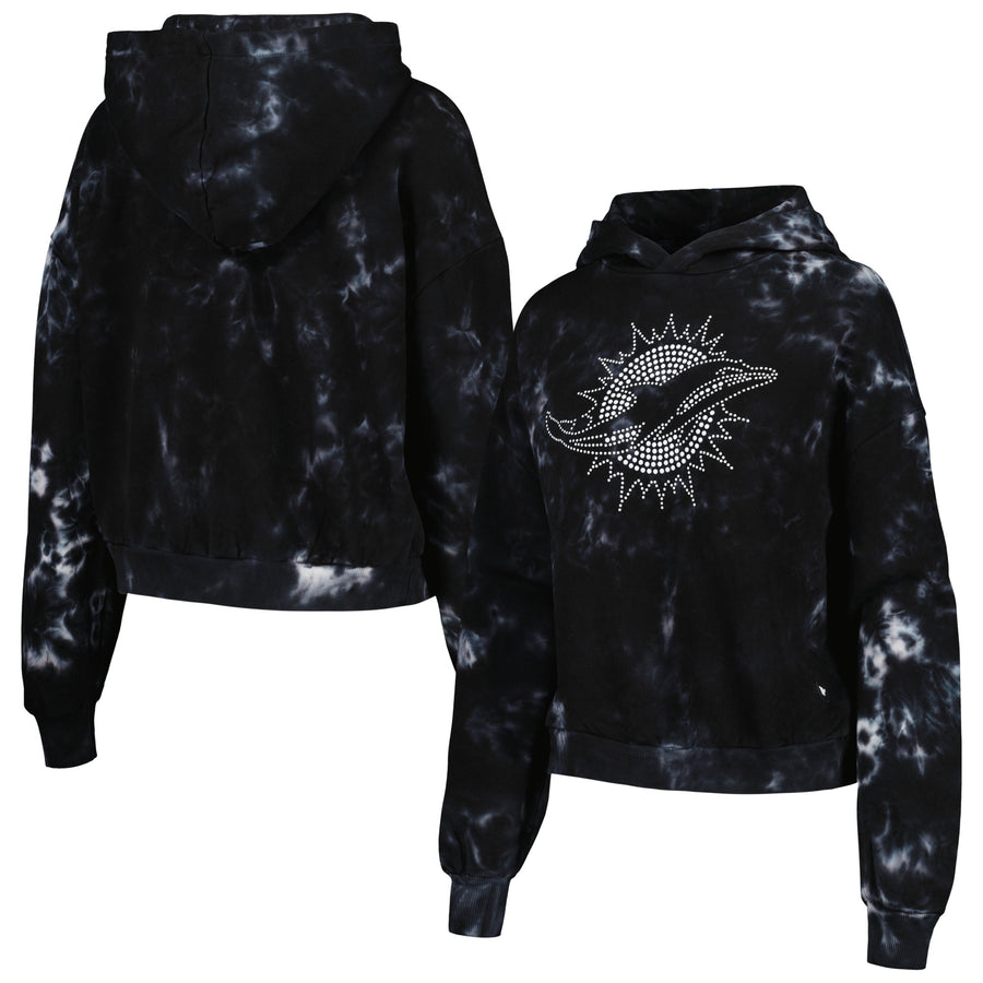Women's The Wild Collective  Black Miami Dolphins Tie-Dye Cropped Pullover Hoodie
