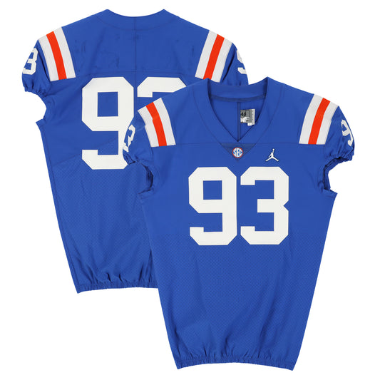 Florida Gators Team-Issued #93 Blue Throwback Jersey from the 2020-21 NCAA Football Seasons