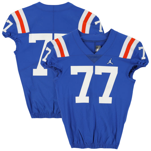 Florida Gators Team-Issued #77 Royal Throwback Jersey from the 2020-21 NCAA Football Seasons